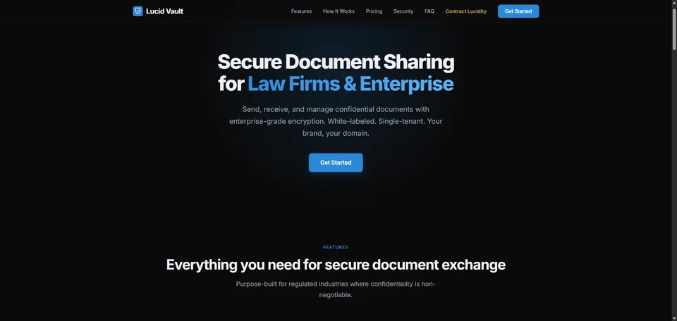 LucidVault, encrypted document sharing with white-label client portals