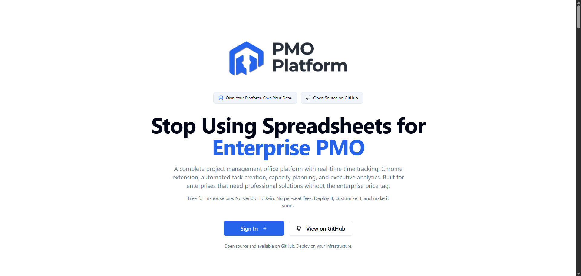 PMO Platform, free enterprise project management with time tracking and capacity planning