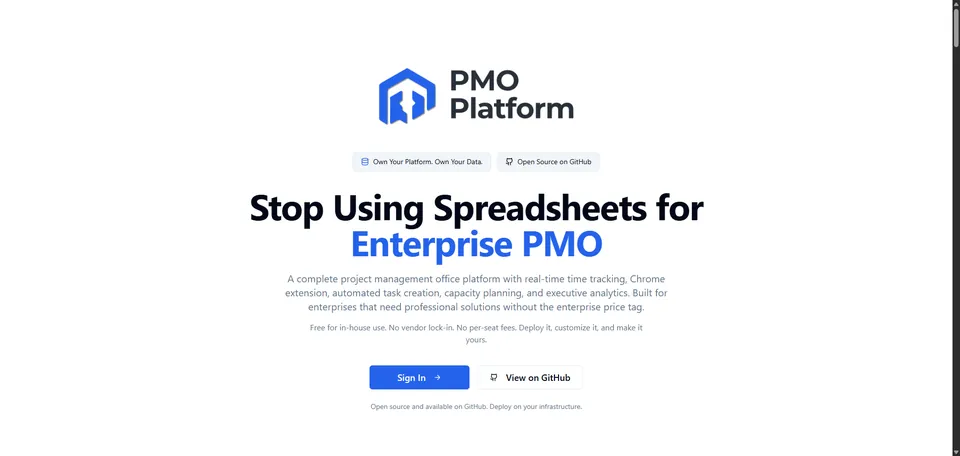 PMO Platform, free enterprise project management with time tracking and capacity planning